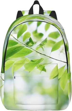 White Natural Greenery Twig Print Vintage Canvas Backpack,Travel Bag,Stylish And Lightweight With Multiple Pockets