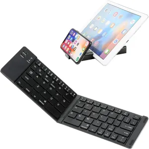 Wireless Bluetooth Keyboard Compatible with Micromax Canvas Unite 4 Plus Built-in Phone Holder/Stand-Ultra Slim Folding Rechargeable Full Size Keyboard!