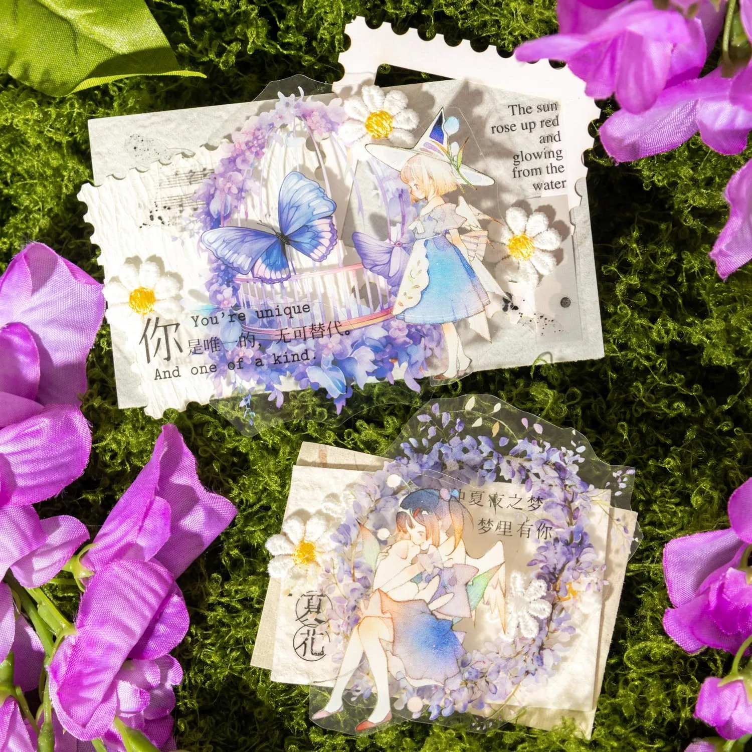 Wisteria Floral PET Sticker Set, 60Pcs Purple Flower Stickers for Scrapbooking, Journaling, Junk Journal Supplies, and DIY Crafts