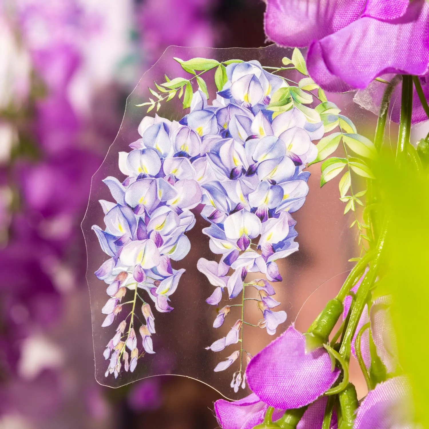 Wisteria Floral PET Sticker Set, 60Pcs Purple Flower Stickers for Scrapbooking, Journaling, Junk Journal Supplies, and DIY Crafts
