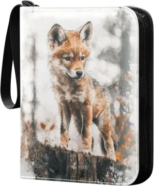 Wolf Watercolor Painting Cards Binder 4 Pocket Fits 400 Cards with 50 Removable Sleevesves, Trading Card Collector Zipper Album Holder Portable Card Games Display Storage Cases
