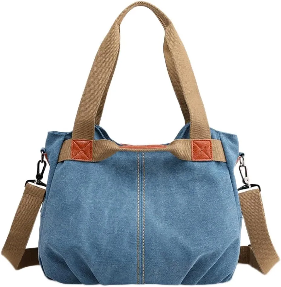 Women Canvas Tote Handbags Casual Shoulder Work Bag Crossbody Top Handle Bag Cross-body Vintage Multi-pocket Purses