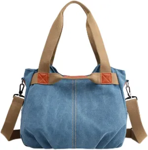 Women Canvas Tote Handbags Casual Shoulder Work Bag Crossbody Top Handle Bag Cross-body Vintage Multi-pocket Purses