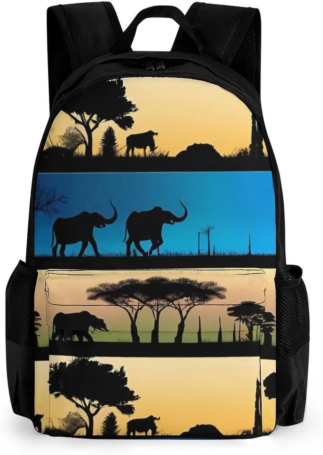 Women Men Polyester African Wild Animals Acacia Trees Art Casual Daypack Large Capacity Bookbag With Side Pockets for Sports Picnic Walking Cycling