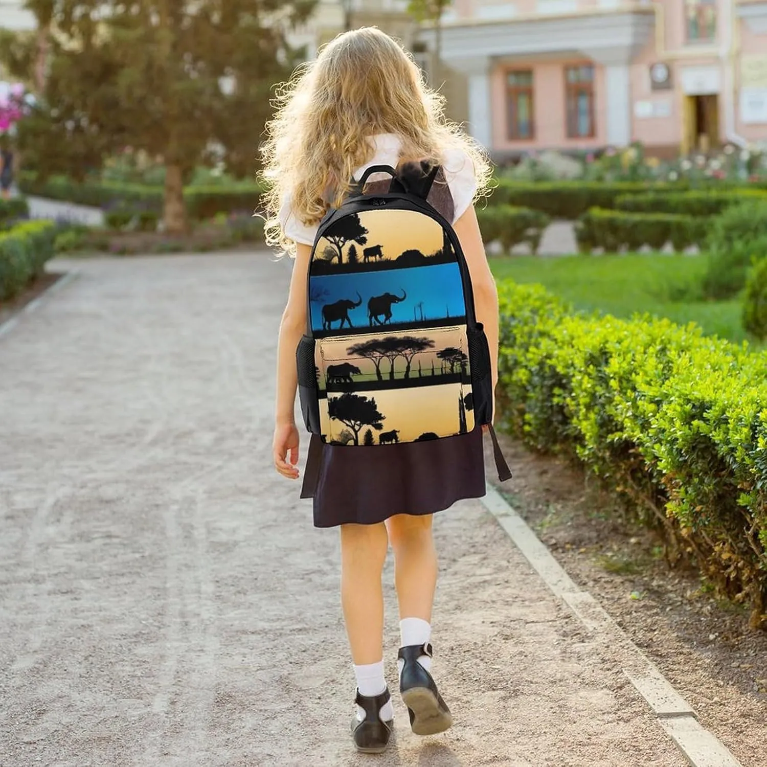 Women Men Polyester African Wild Animals Acacia Trees Art Casual Daypack Large Capacity Bookbag With Side Pockets for Sports Picnic Walking Cycling