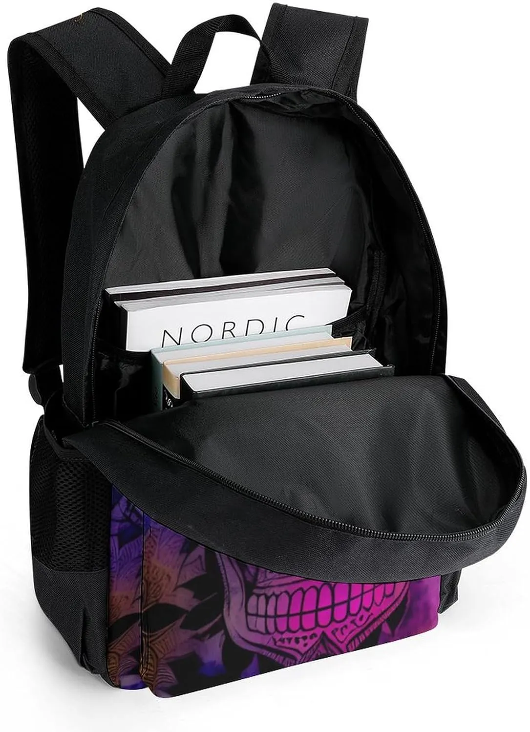 Women Men Polyester Indain Mandala Sugar Skull Art Casual Daypack Large Capacity Bookbag With Side Pockets for Sports Picnic Walking Cycling