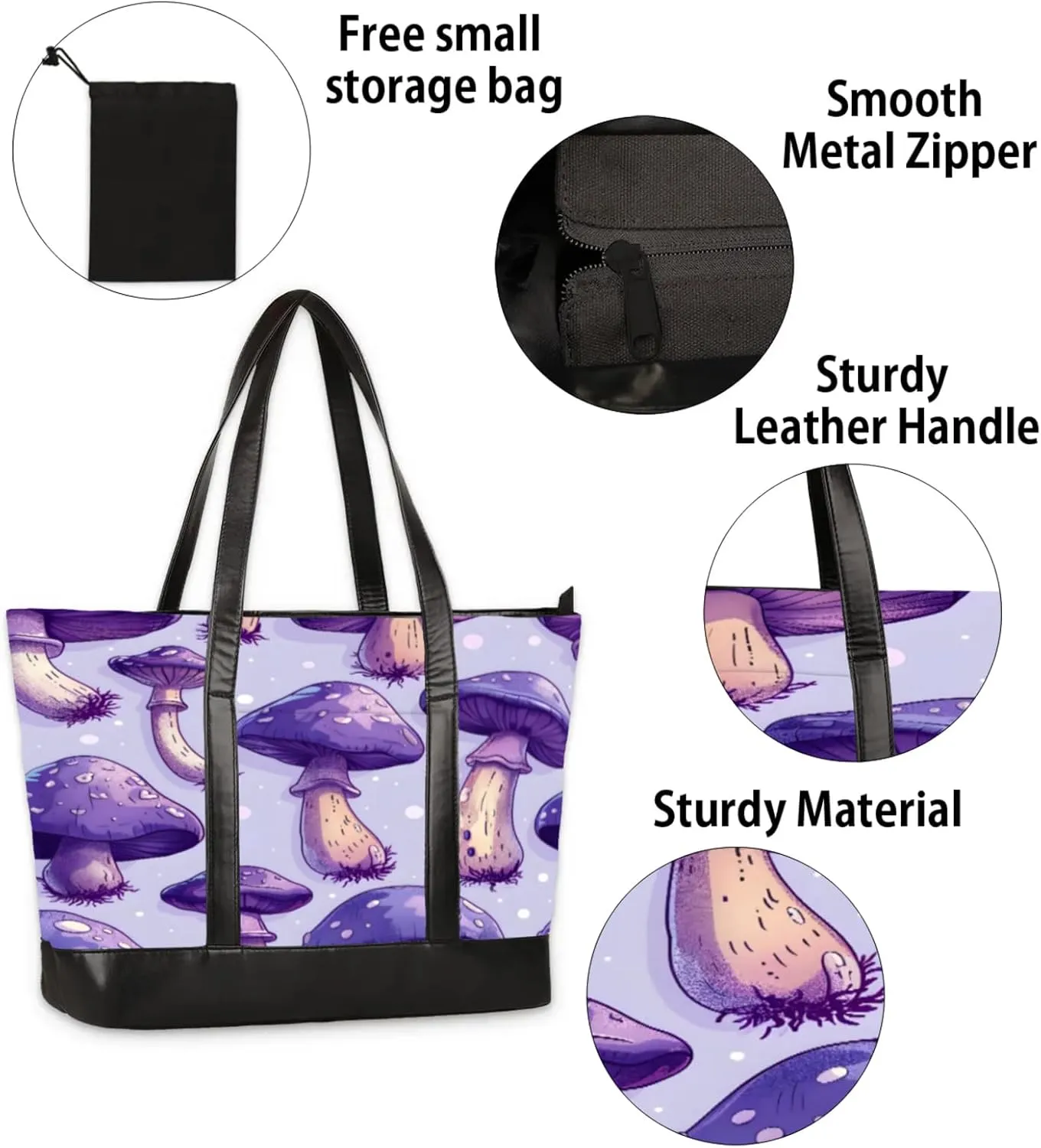Women Tote Bag with Zipper, Shopper Handbag Travel Purse, PU Leather Laptop Tote Bags, Weekender Tote Bags