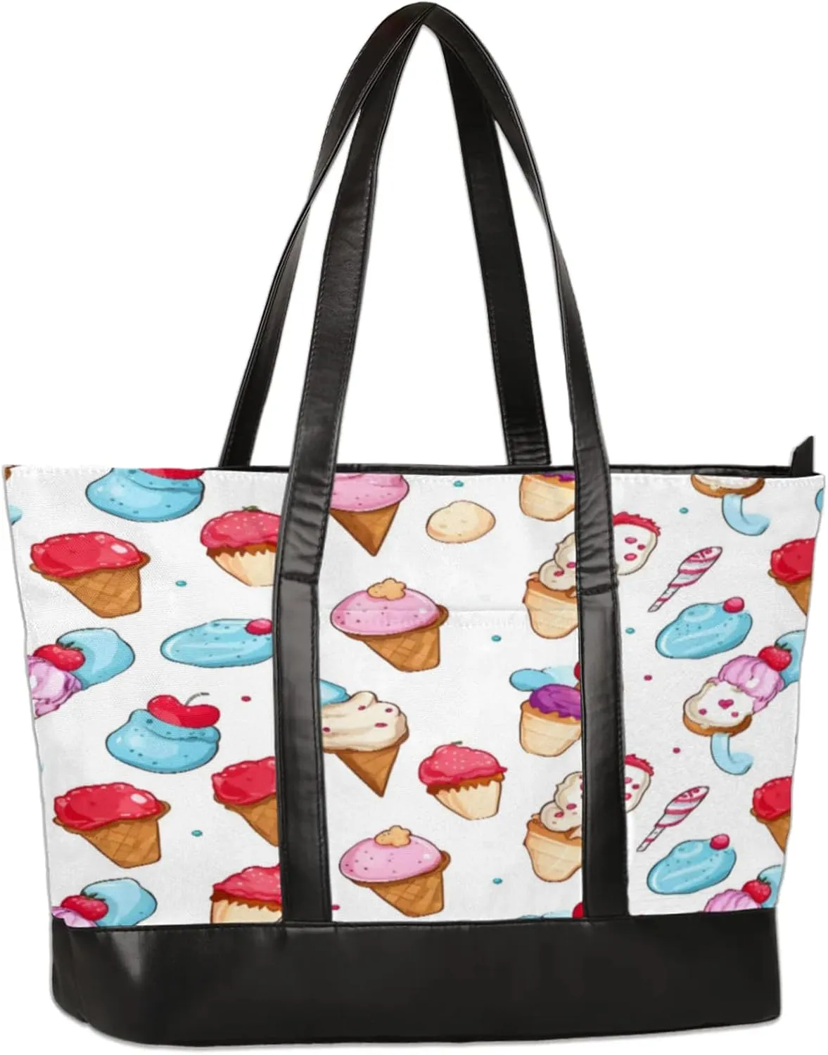 Women Tote Bag with Zipper, Shopper Handbag Travel Purse, PU Leather Laptop Tote Bags, Weekender Tote Bags