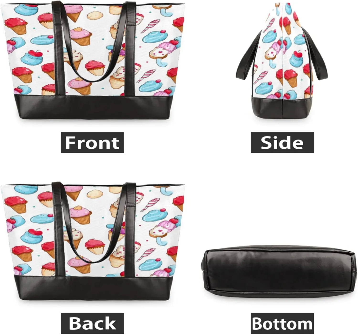Women Tote Bag with Zipper, Shopper Handbag Travel Purse, PU Leather Laptop Tote Bags, Weekender Tote Bags