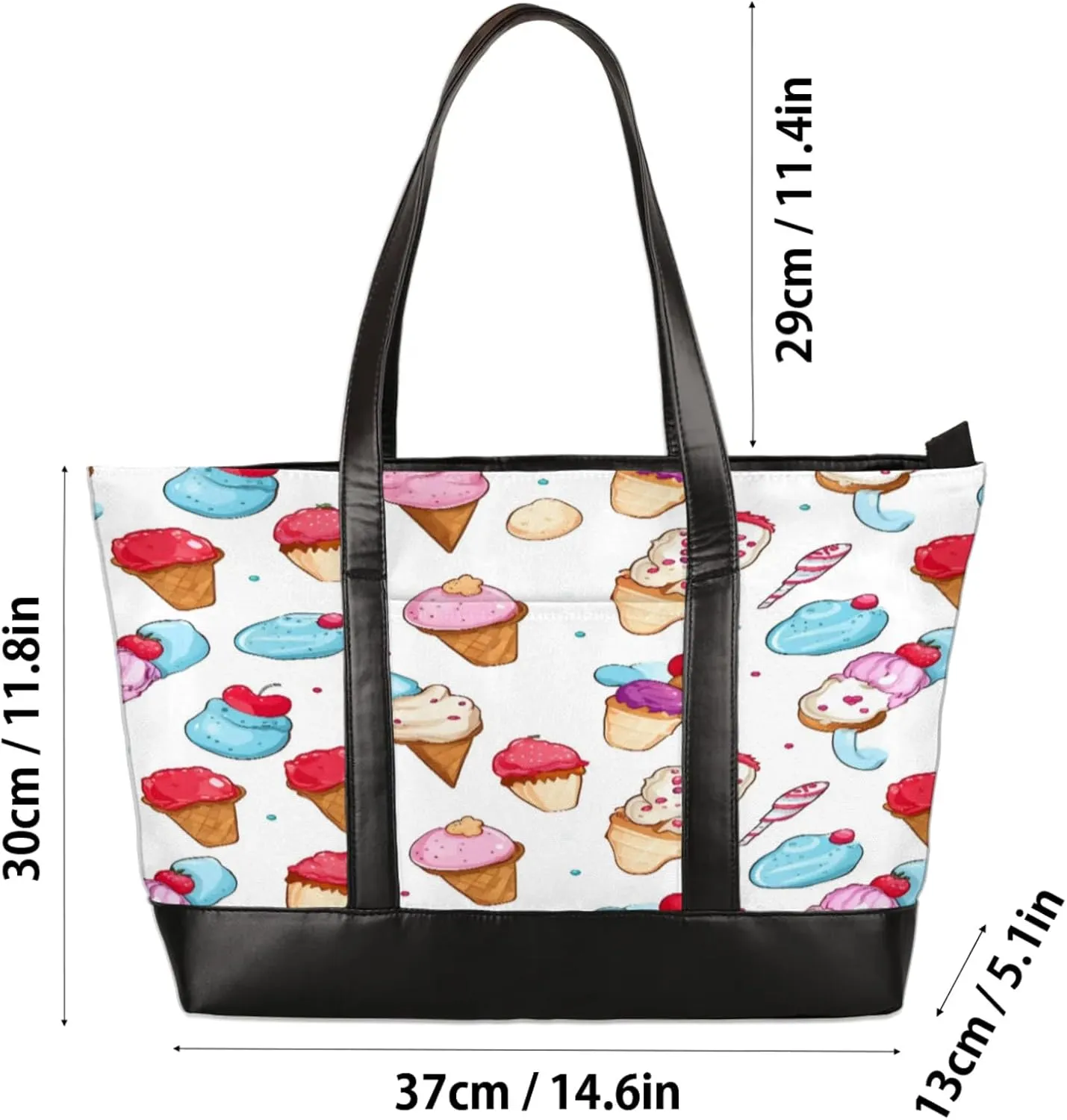 Women Tote Bag with Zipper, Shopper Handbag Travel Purse, PU Leather Laptop Tote Bags, Weekender Tote Bags