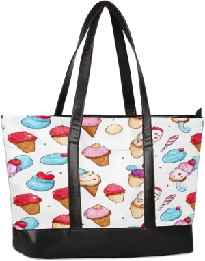 Women Tote Bag with Zipper, Shopper Handbag Travel Purse, PU Leather Laptop Tote Bags, Weekender Tote Bags