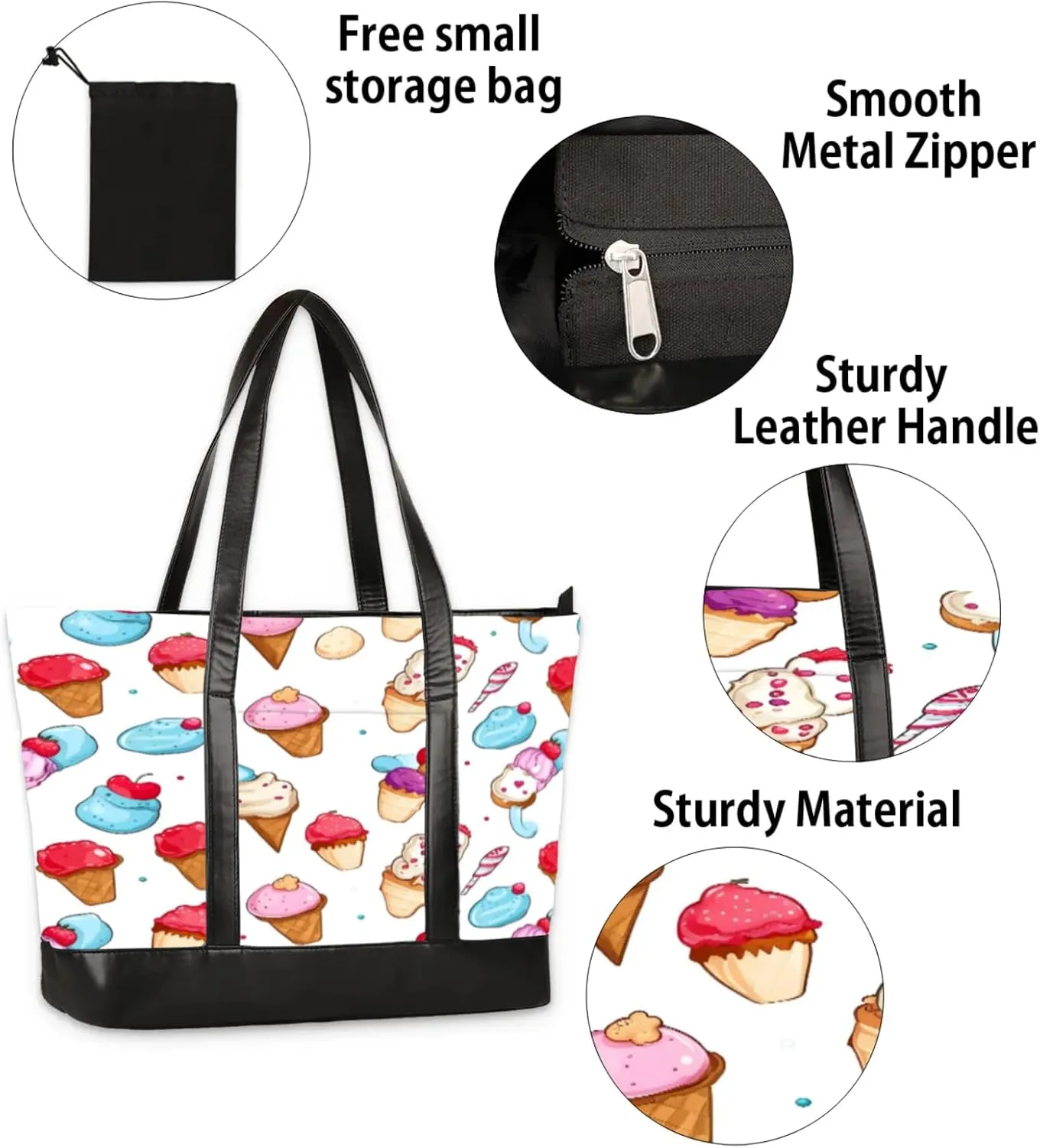Women Tote Bag with Zipper, Shopper Handbag Travel Purse, PU Leather Laptop Tote Bags, Weekender Tote Bags
