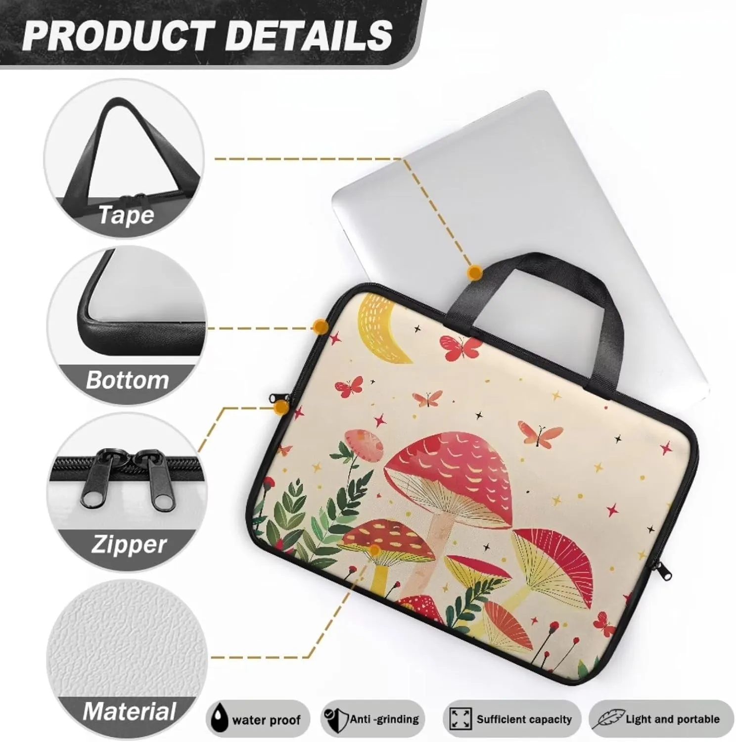 Womens Fashionable Laptop Carrying Case Waterproof Tablet Computer Sleeve Pouch with Handles