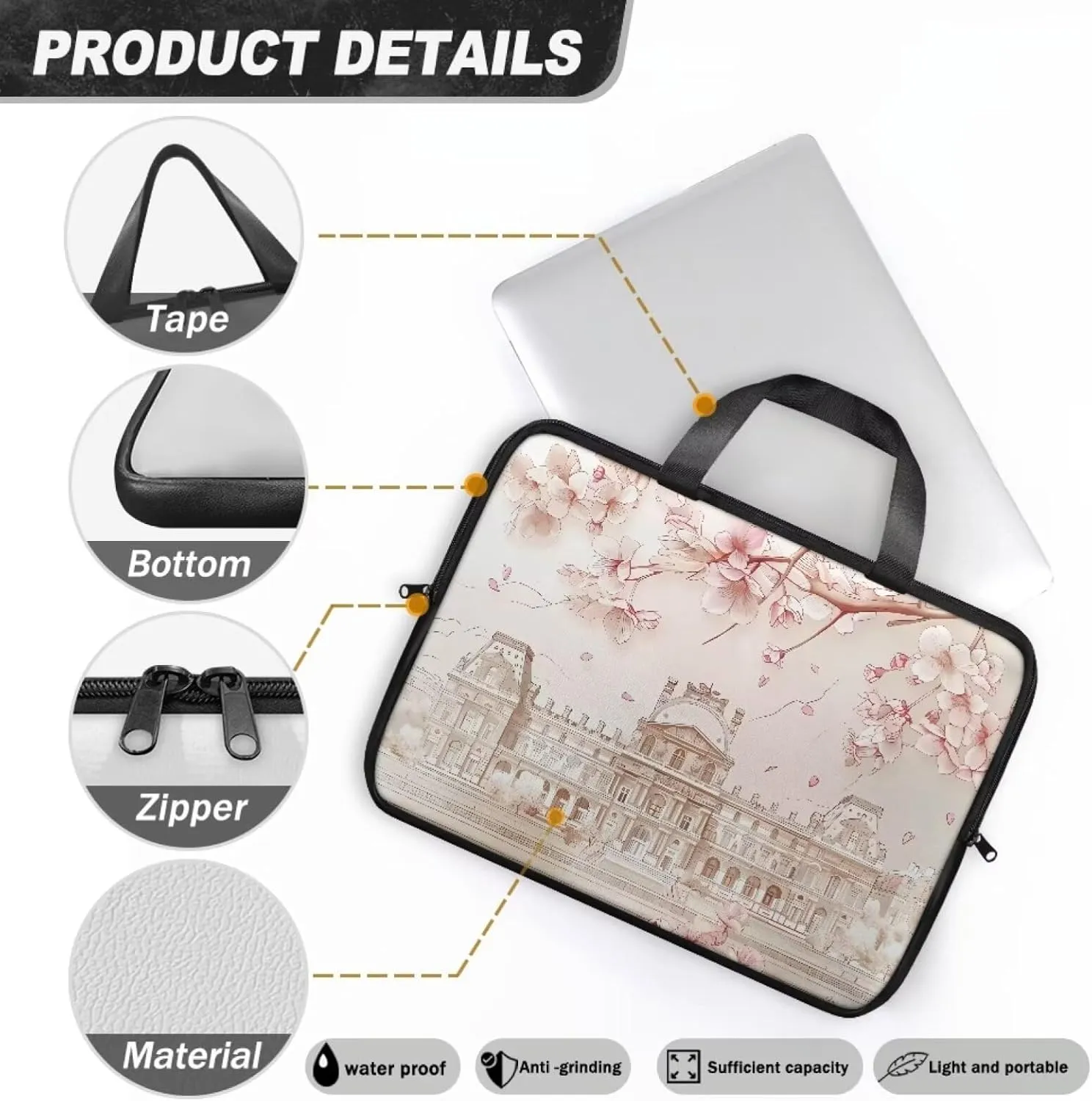 Womens Fashionable Laptop Carrying Case Waterproof Tablet Computer Sleeve Pouch with Handles