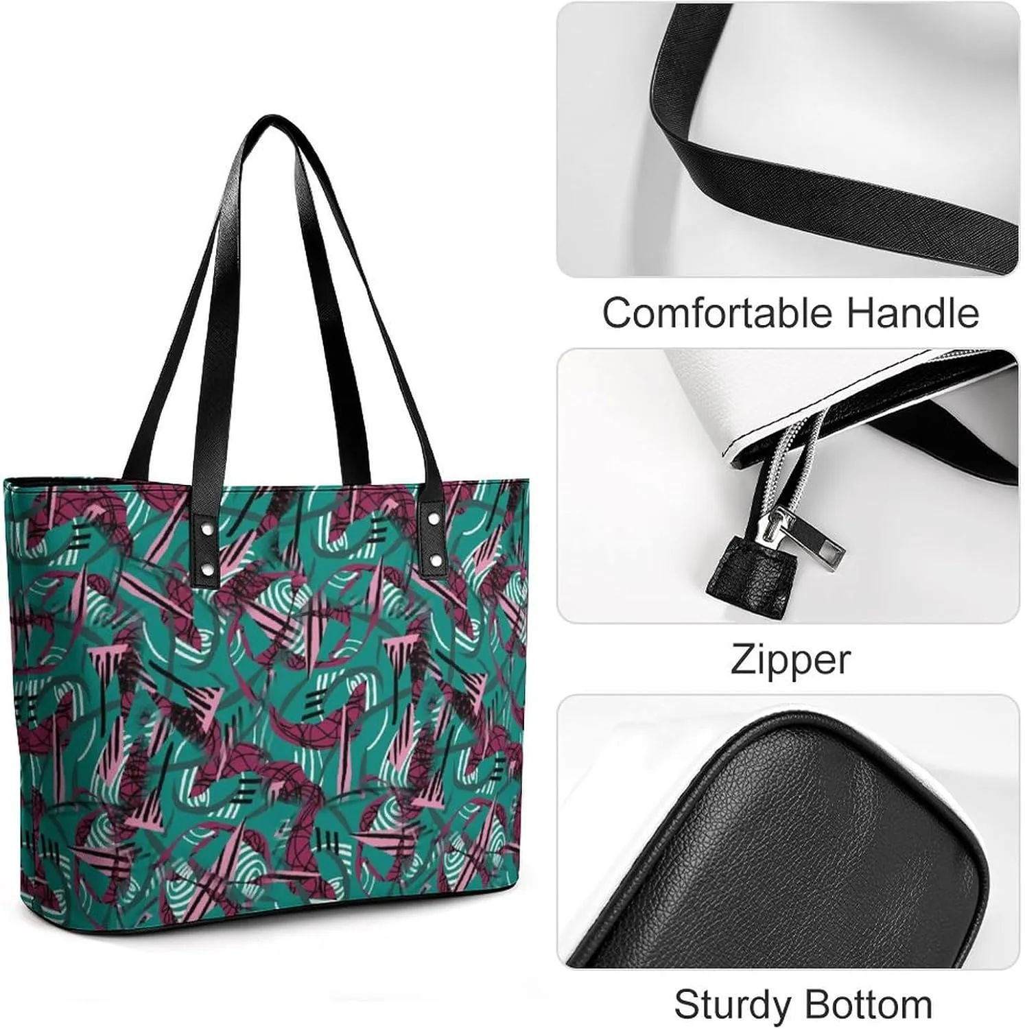 Women's Leather Tote Bag Fashion Handbag for Work Travel Shopping Daily Use Large Capacity Shoulder Purse
