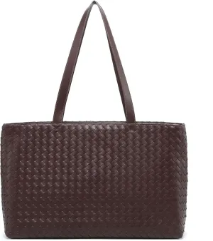 Woven Tote Bag for Women – Large Premium Vegan Leather Shoulder Bag with Laptop compartment, Perfect for Work and Travel