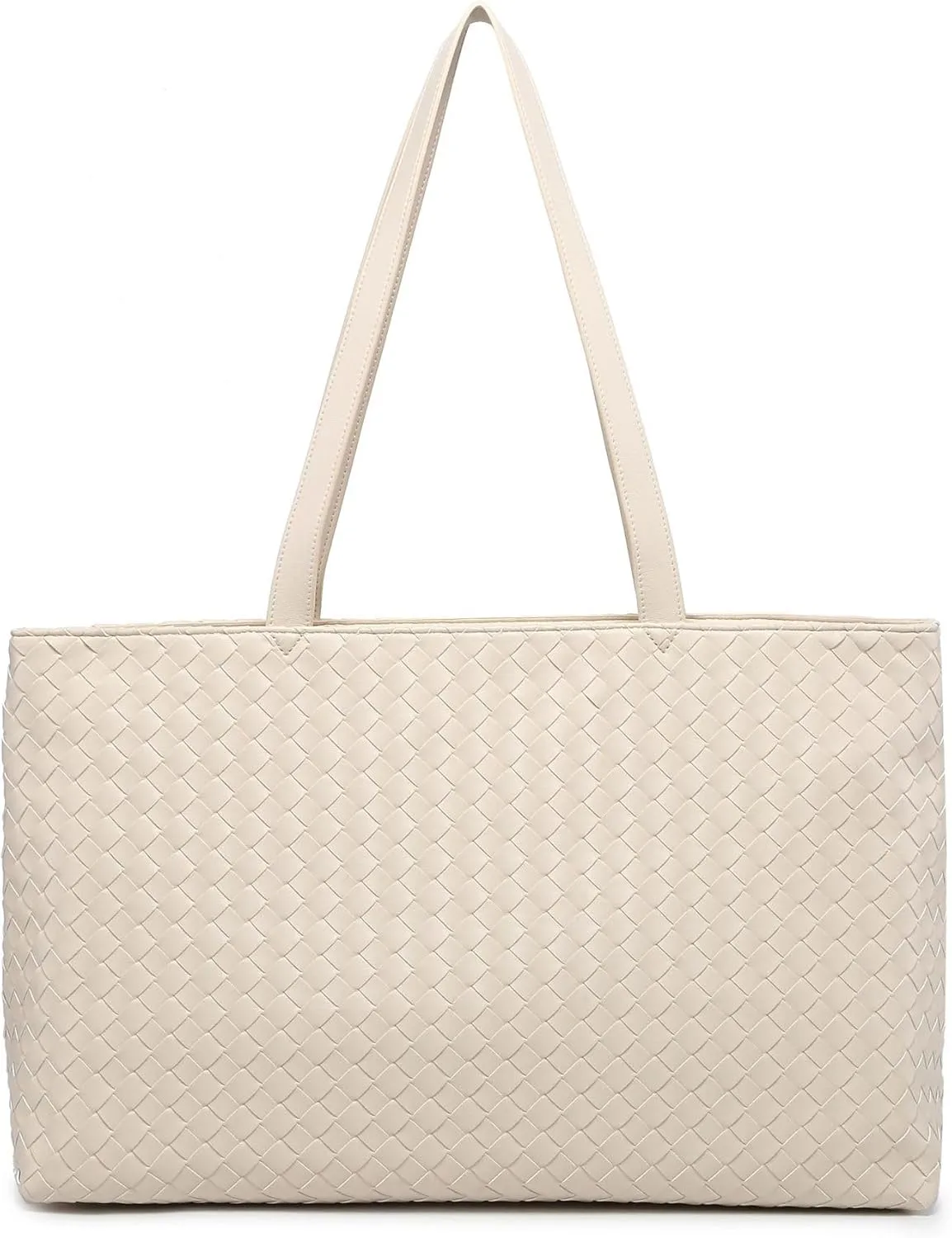 Woven Tote Bag for Women – Large Premium Vegan Leather Shoulder Bag with Laptop compartment, Perfect for Work and Travel