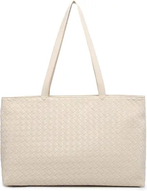 Woven Tote Bag for Women – Large Premium Vegan Leather Shoulder Bag with Laptop compartment, Perfect for Work and Travel