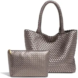 Woven Tote Bag for Women – Large Premium Vegan Leather Shoulder Handbag, Perfect for Work, Travel, and Daily Use