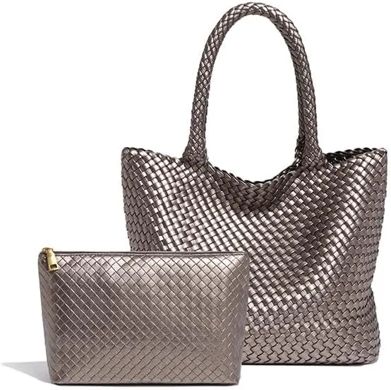 Woven Tote Bag for Women – Large Premium Vegan Leather Shoulder Handbag, Perfect for Work, Travel, and Daily Use