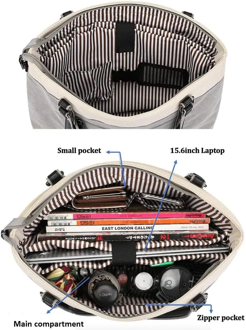 Wxnow Women Laptop Tote Bag Canvas Handbag Purse Shoulder Bag