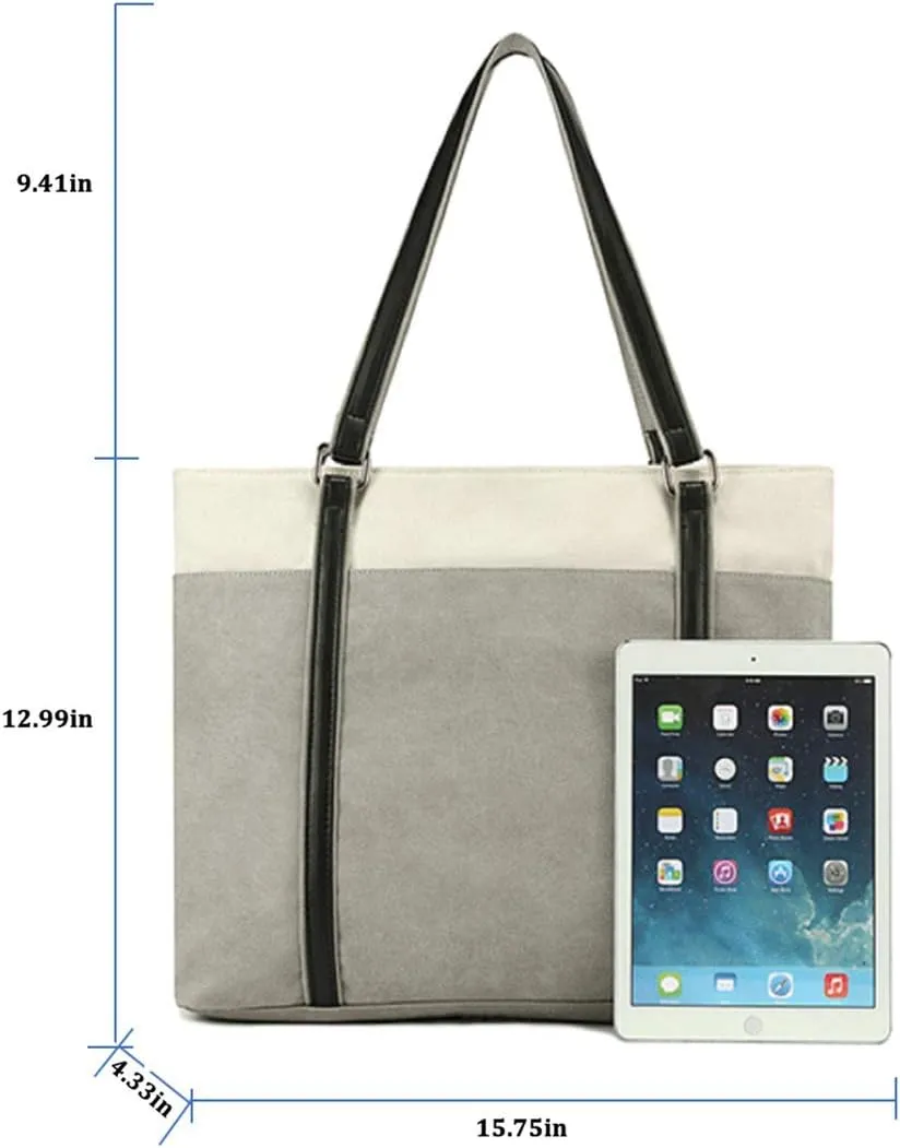 Wxnow Women Laptop Tote Bag Canvas Handbag Purse Shoulder Bag