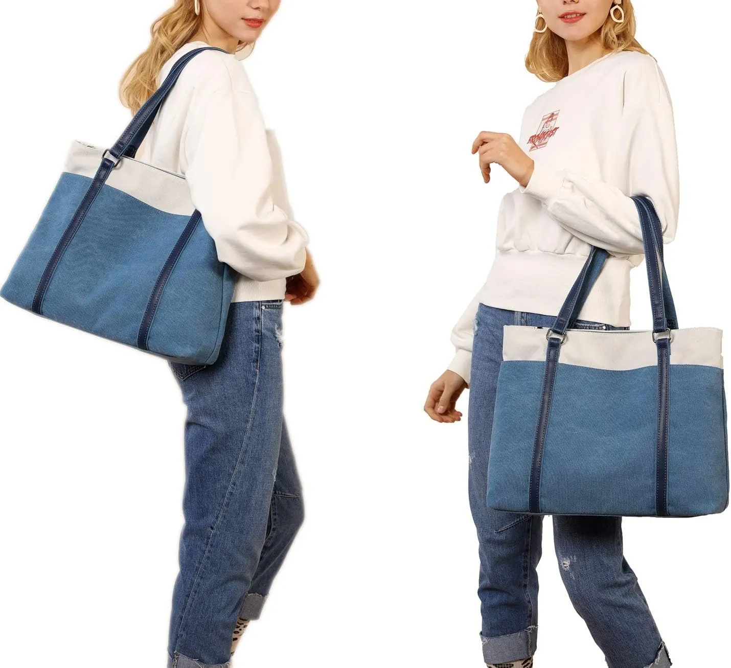 Wxnow Women Laptop Tote Bag Canvas Handbag Purse Shoulder Bag