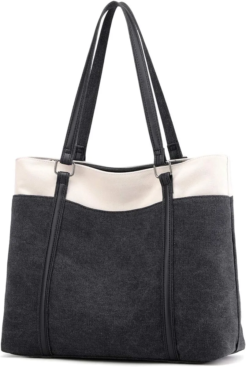 Wxnow Women Laptop Tote Bag Canvas Handbag Purse Shoulder Bag