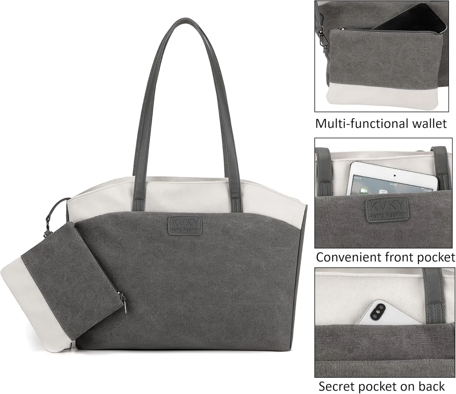 Wxnow Women Laptop Tote Bag Canvas Handbag Purse Shoulder Bag