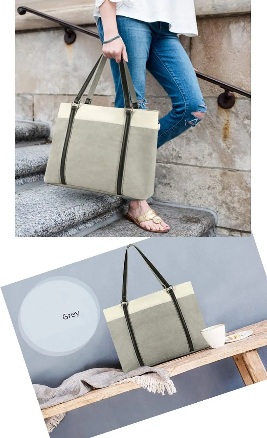Wxnow Women Laptop Tote Bag Canvas Handbag Purse Shoulder Bag
