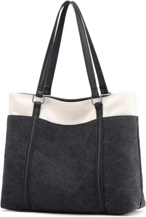 Wxnow Women Laptop Tote Bag Canvas Handbag Purse Shoulder Bag