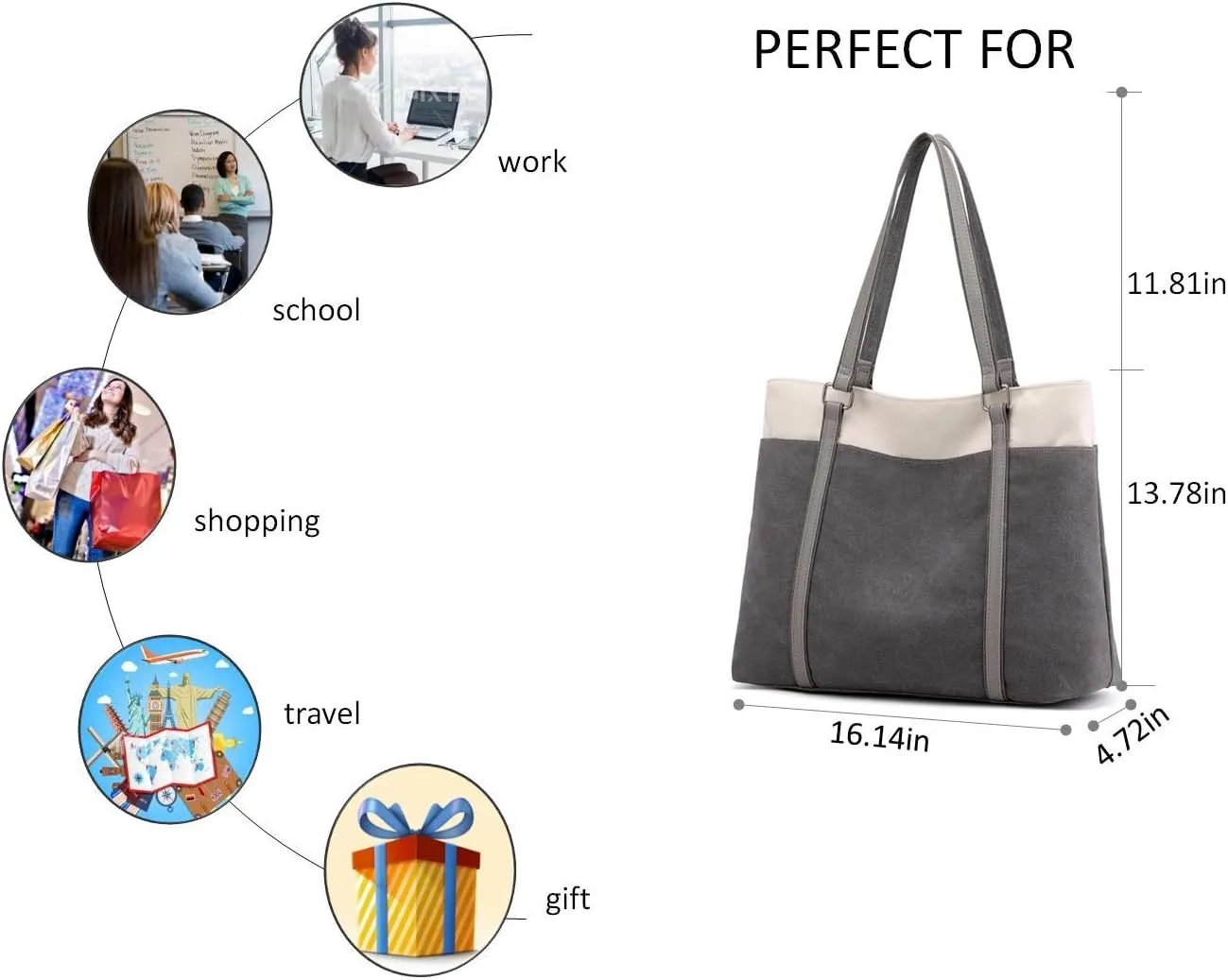 Wxnow Women Laptop Tote Bag Canvas Handbag Purse Shoulder Bag