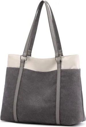 Wxnow Women Laptop Tote Bag Canvas Handbag Purse Shoulder Bag