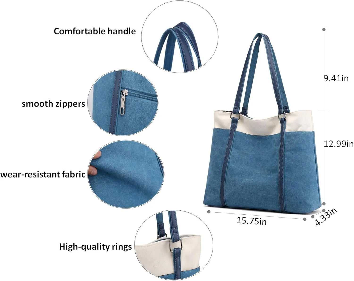 Wxnow Women Laptop Tote Bag Canvas Handbag Purse Shoulder Bag