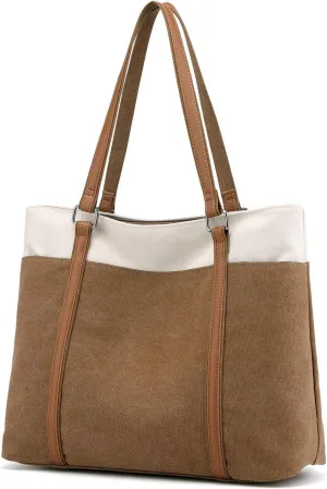 Wxnow Women Laptop Tote Bag Canvas Handbag Purse Shoulder Bag