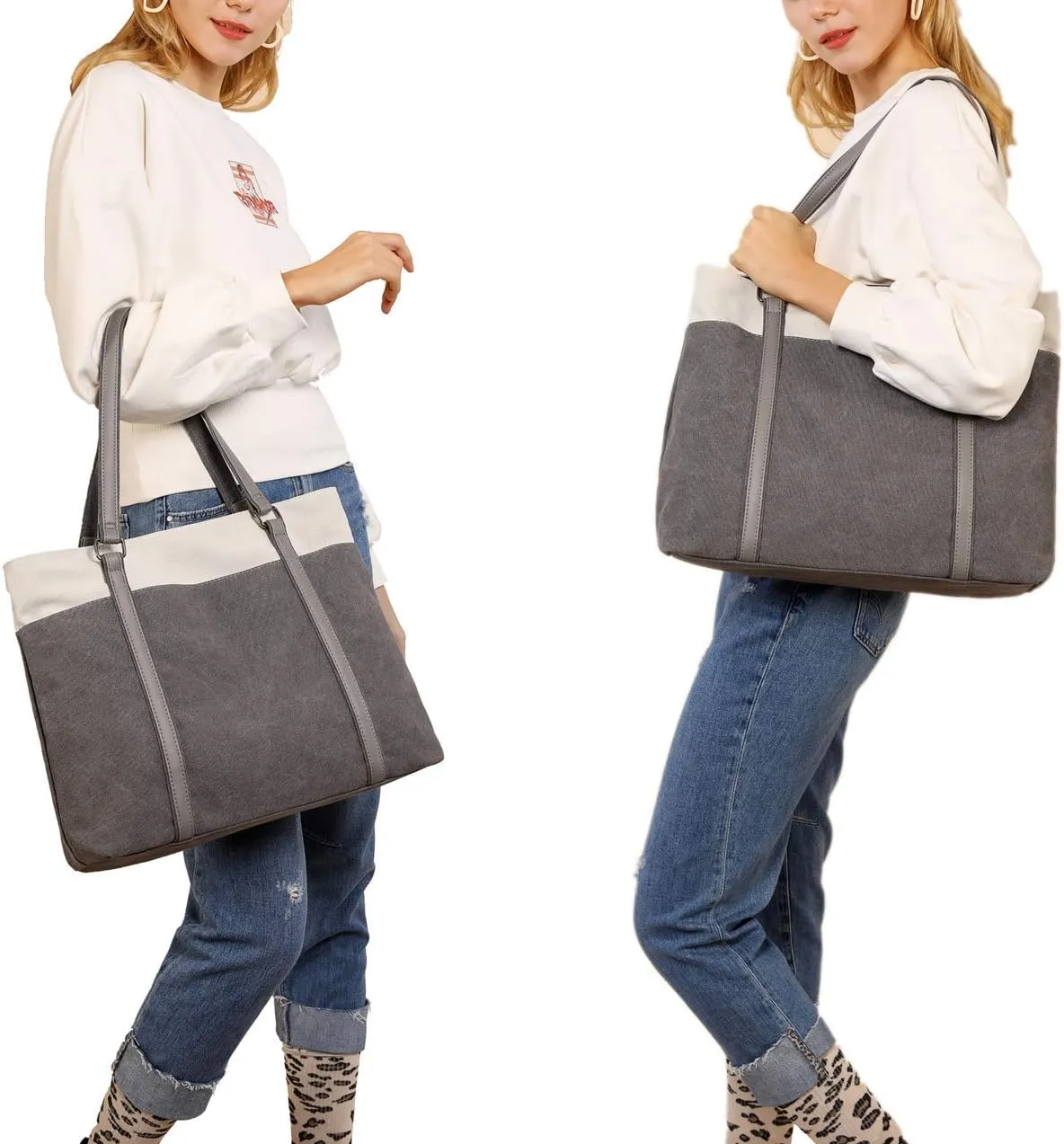 Wxnow Women Laptop Tote Bag Canvas Handbag Purse Shoulder Bag