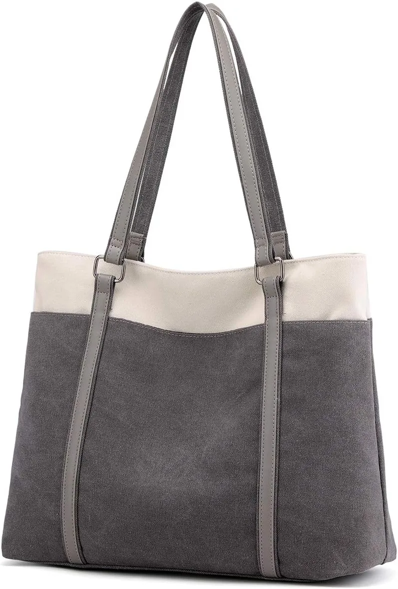 Wxnow Women Laptop Tote Bag Canvas Handbag Purse Shoulder Bag