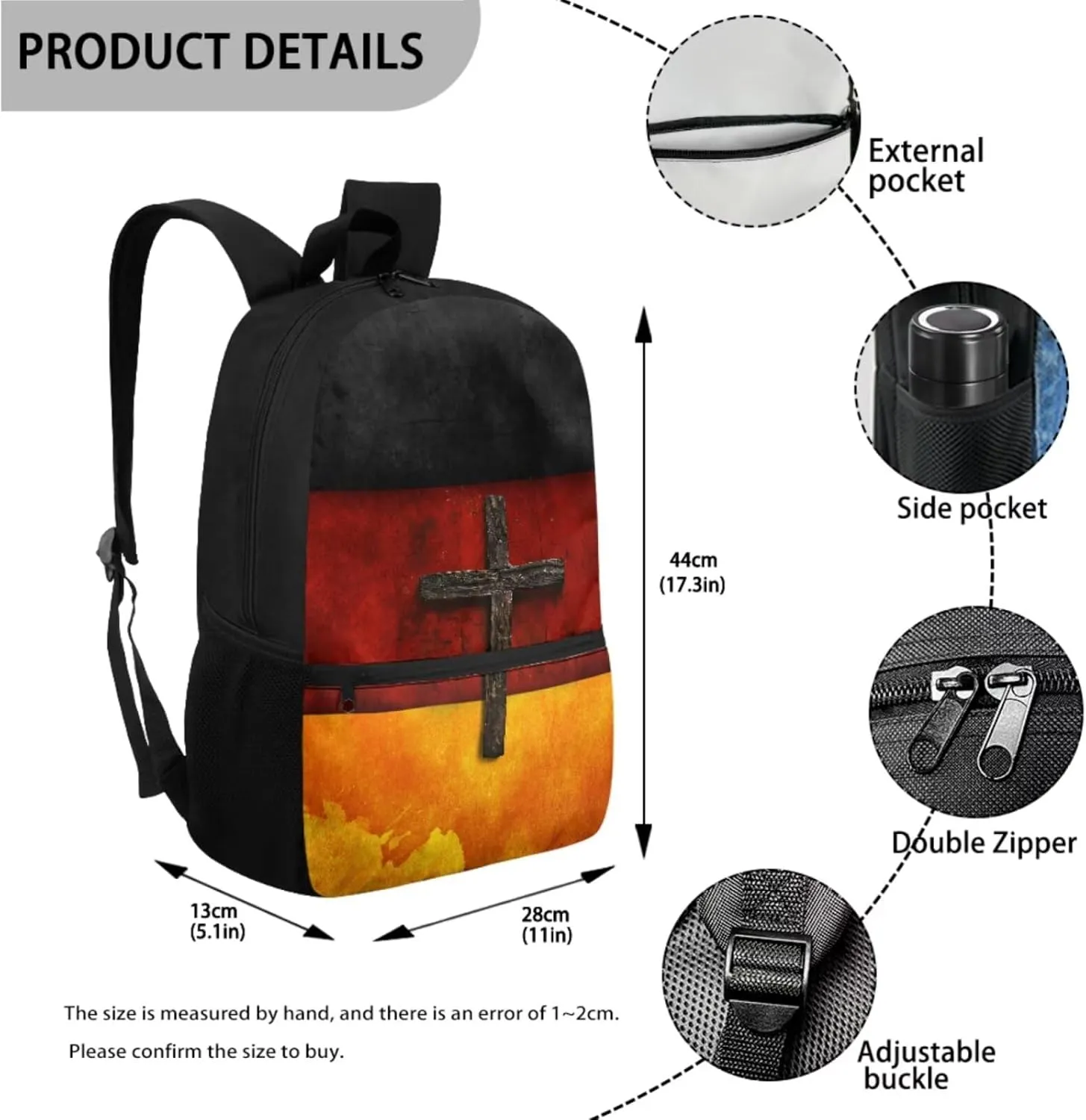 Xoenoiee German Flag Cross Print Backpack Set with 17in Backpack Lunch Bag & Pencil Case, Schoolbag Sets for Boy Girl Students for School Travel Picnic