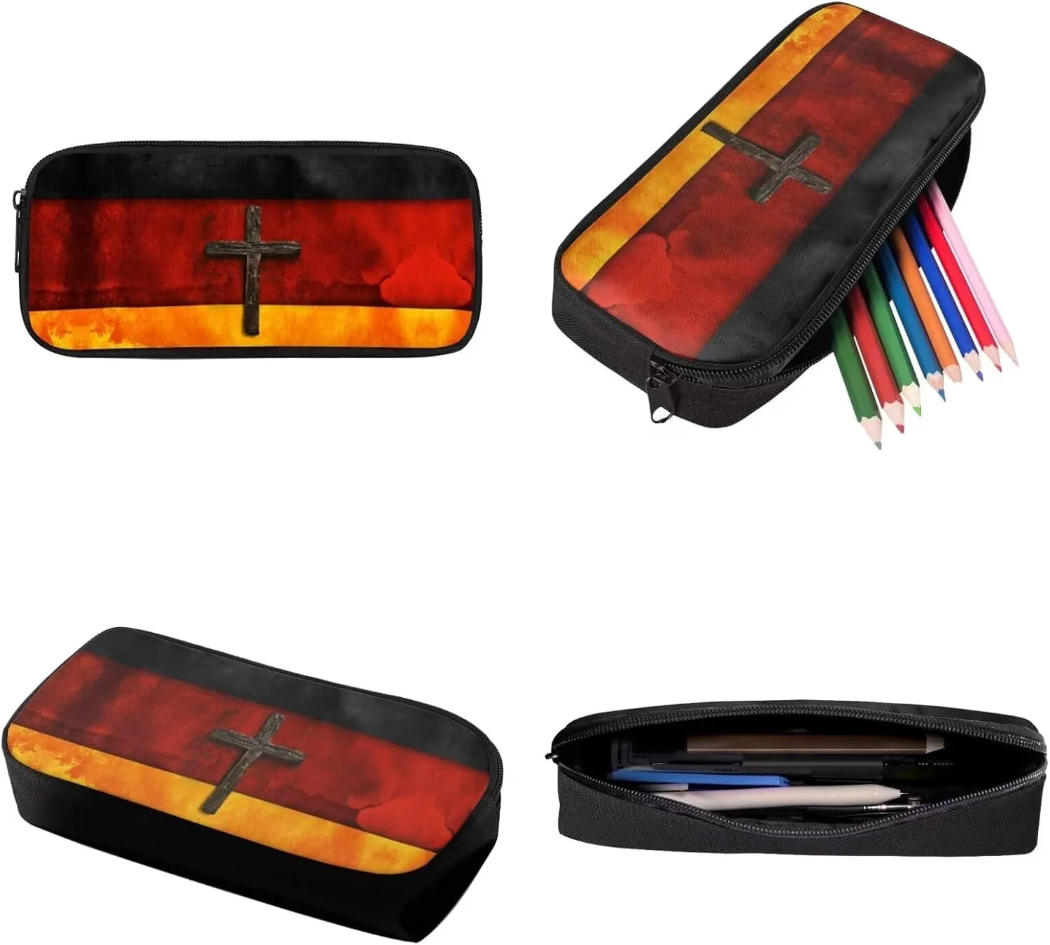 Xoenoiee German Flag Cross Print Backpack Set with 17in Backpack Lunch Bag & Pencil Case, Schoolbag Sets for Boy Girl Students for School Travel Picnic
