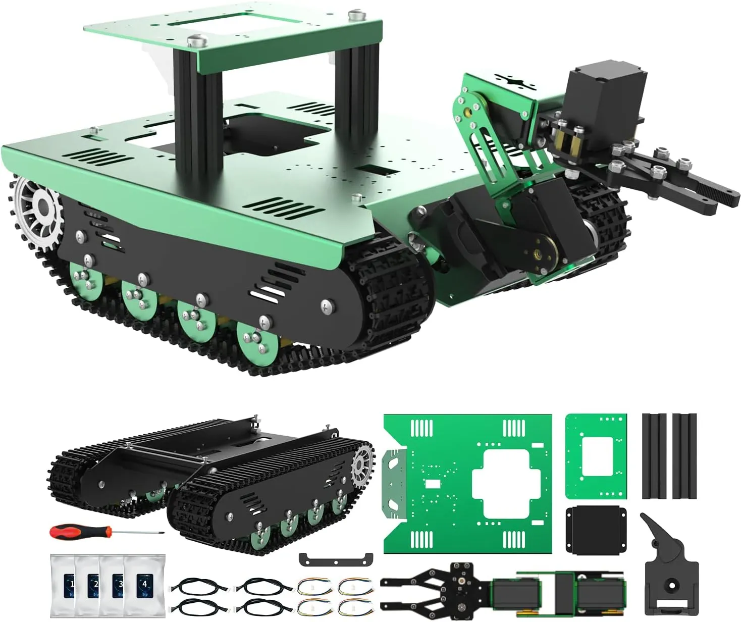 Yahboom Tracked Robotic Car Chassis RC Starter Kits Sciences Eduactional Model for UNO Raspberry Pi Smart Robot Tank Shock Absorption Car Chassis 3-DOF Robot Arm