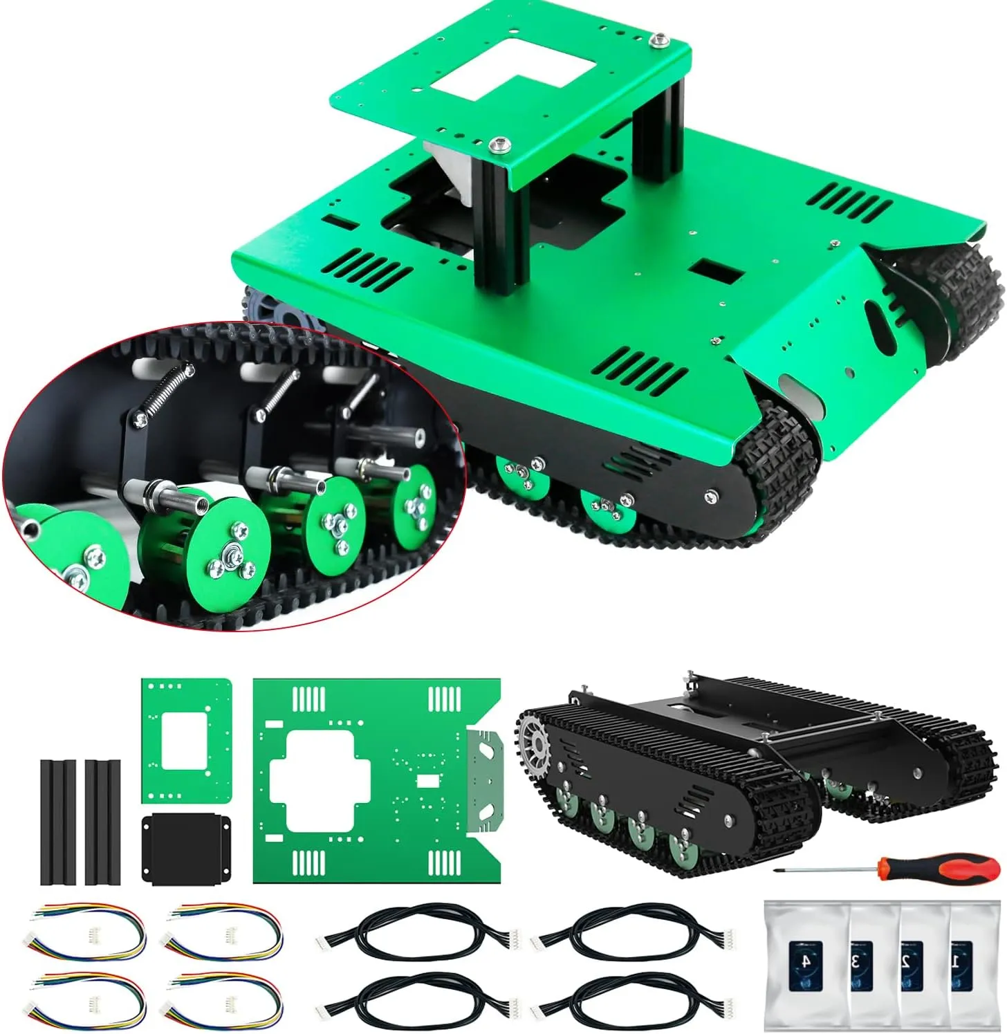 Yahboom Tracked Robotic Car Chassis RC Starter Kits Sciences Eduactional Model for UNO Raspberry Pi Smart Robot Tank Shock Absorption Car Chassis 3-DOF Robot Arm