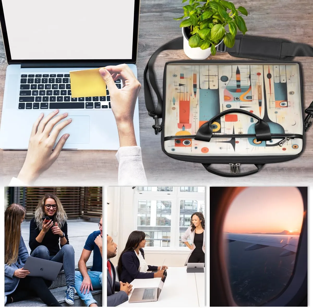 Yellow White Sea Laptop Bag for Men Women 13-15 Inch Case Bags Sleeve Shoulder with Anti Slip Removable The Pad Straps