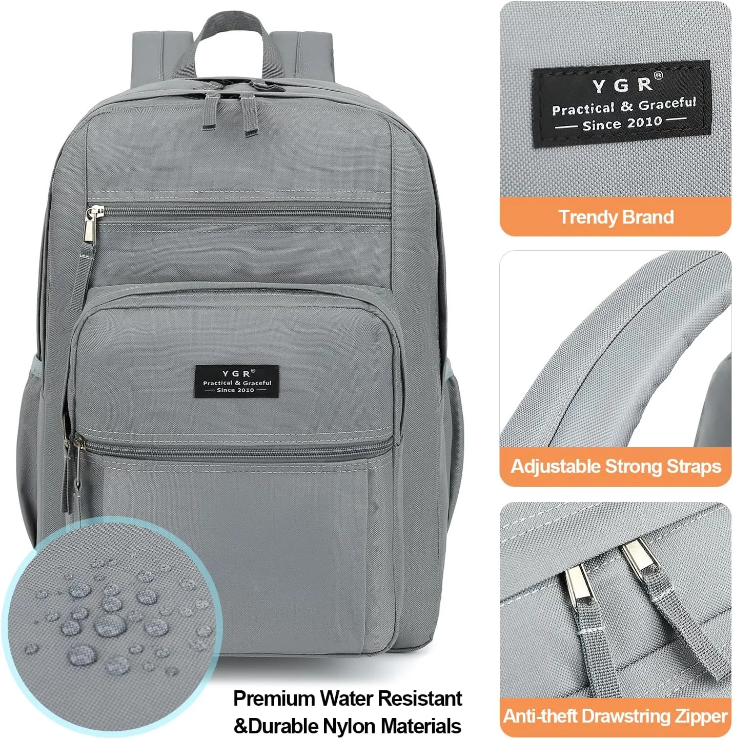 YGR Travel Laptop Backpack, Anti Theft Casual Rucksack Slim Business Laptop Backpack, Water resistant College Computer Bag Gift for Women, Men, College, Outdoor Sports, Work