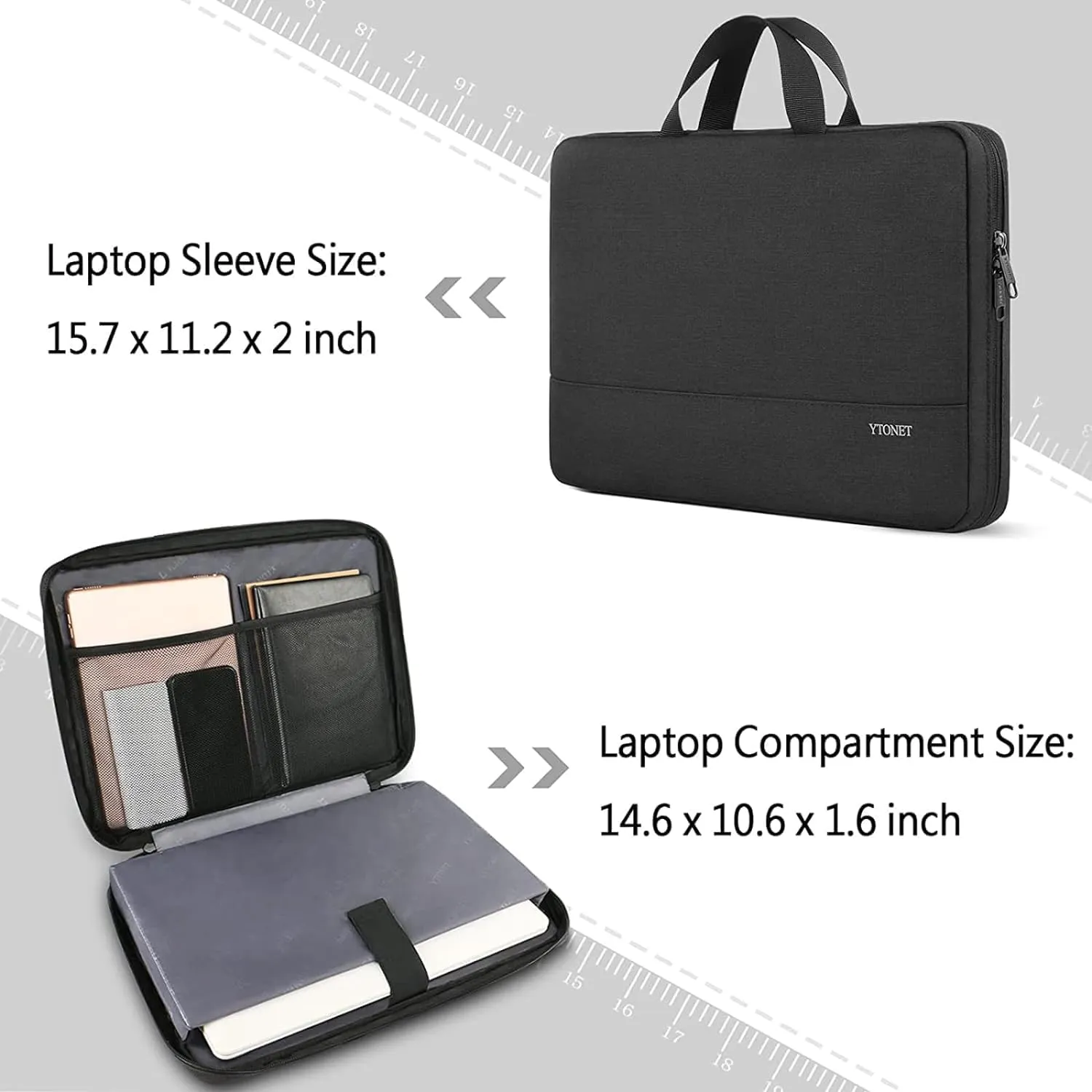 Ytonet Laptop Case 15.6 Inch, Water Resistant Laptop Bag Sleeve for Men Women Slim Coputer Cover TSA Computer Case Carrying Bag with Handle, Compatible with Lenovo HP Dell Apple Notebooks Black