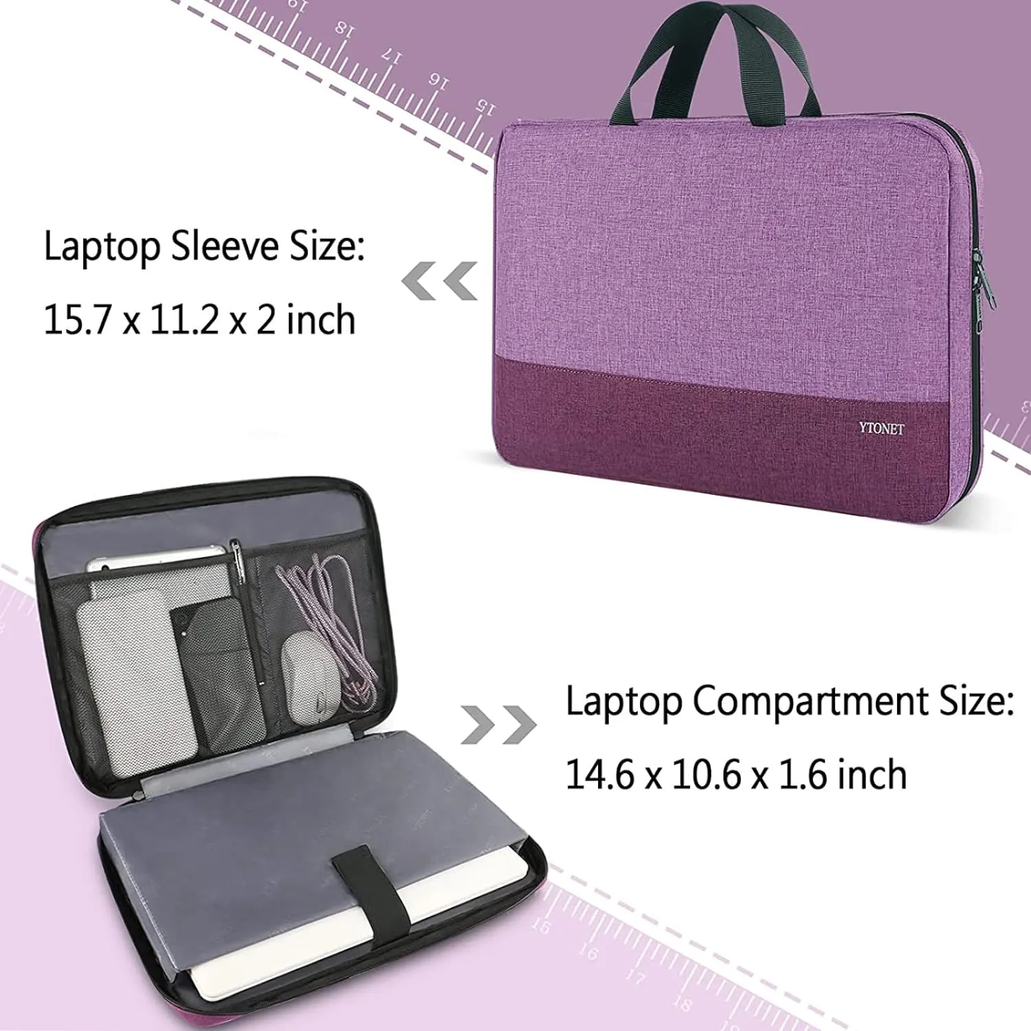 Ytonet Laptop Sleeve Case 15.6 Inch, Slim Water Resistant TSA Carrying Case with Handle, Protective Laptop Cover Compatible with HP Dell Lenovo Asus Notebooks, Gift for Women, Purple