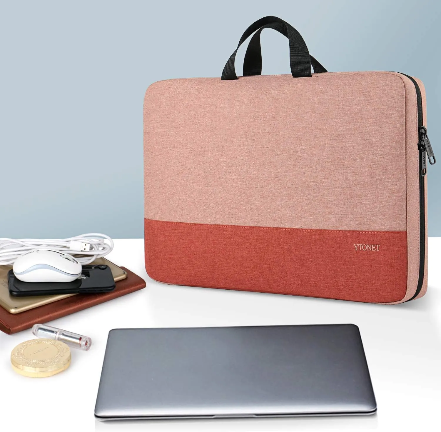 Ytonet Laptop Sleeve Case 15.6 Inch, Water Resistant Laptop Cover TSA Travel Business Computer Carrying Case with Handle, Compatible with HP Dell Lenovo Asus Notebooks, Gifts for Women, Coral Pink