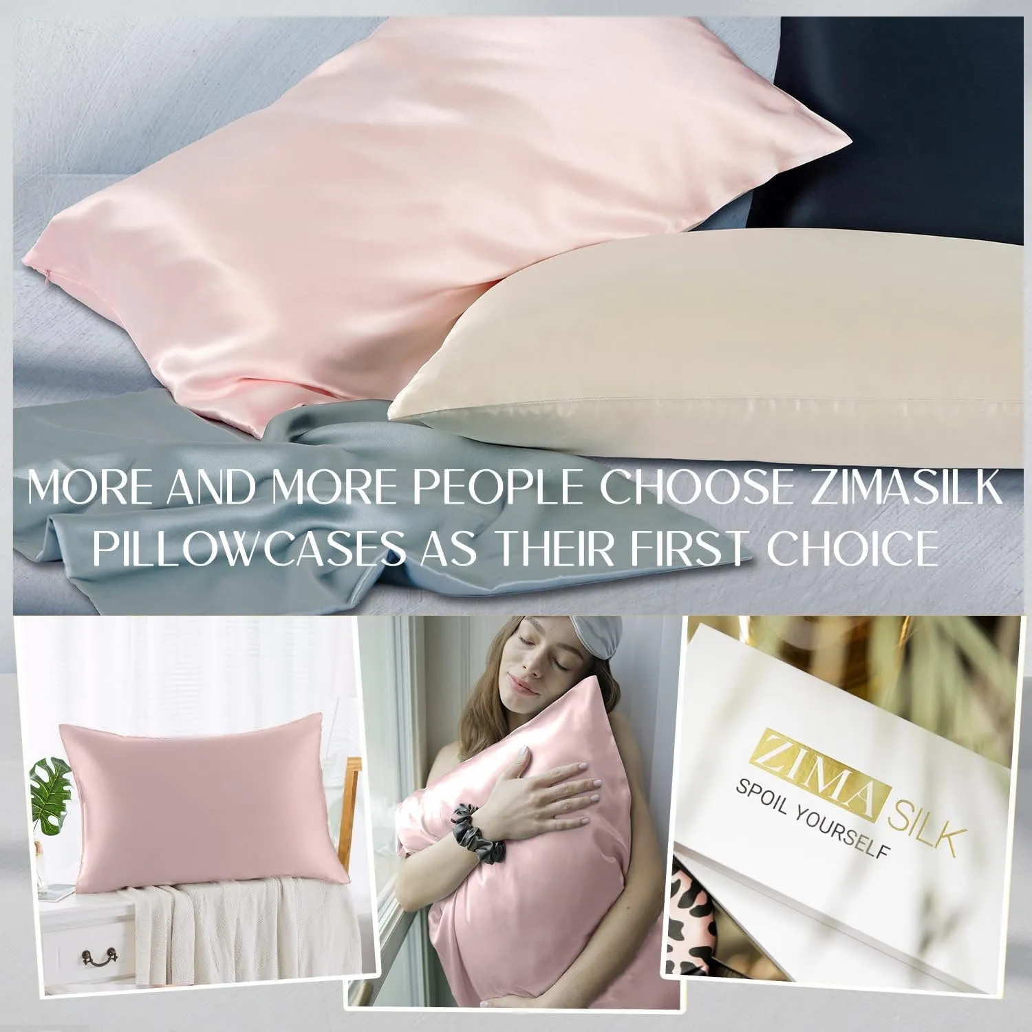 ZIMASILK 100% Pure Mulberry Silk Pillowcase for Hair and Skin Health,Soft and Smooth,Both Sides Premium Grade 6A Silk,600 Thread Count,with Hidden Zipper,1pc (King 20''x36'',Pink)