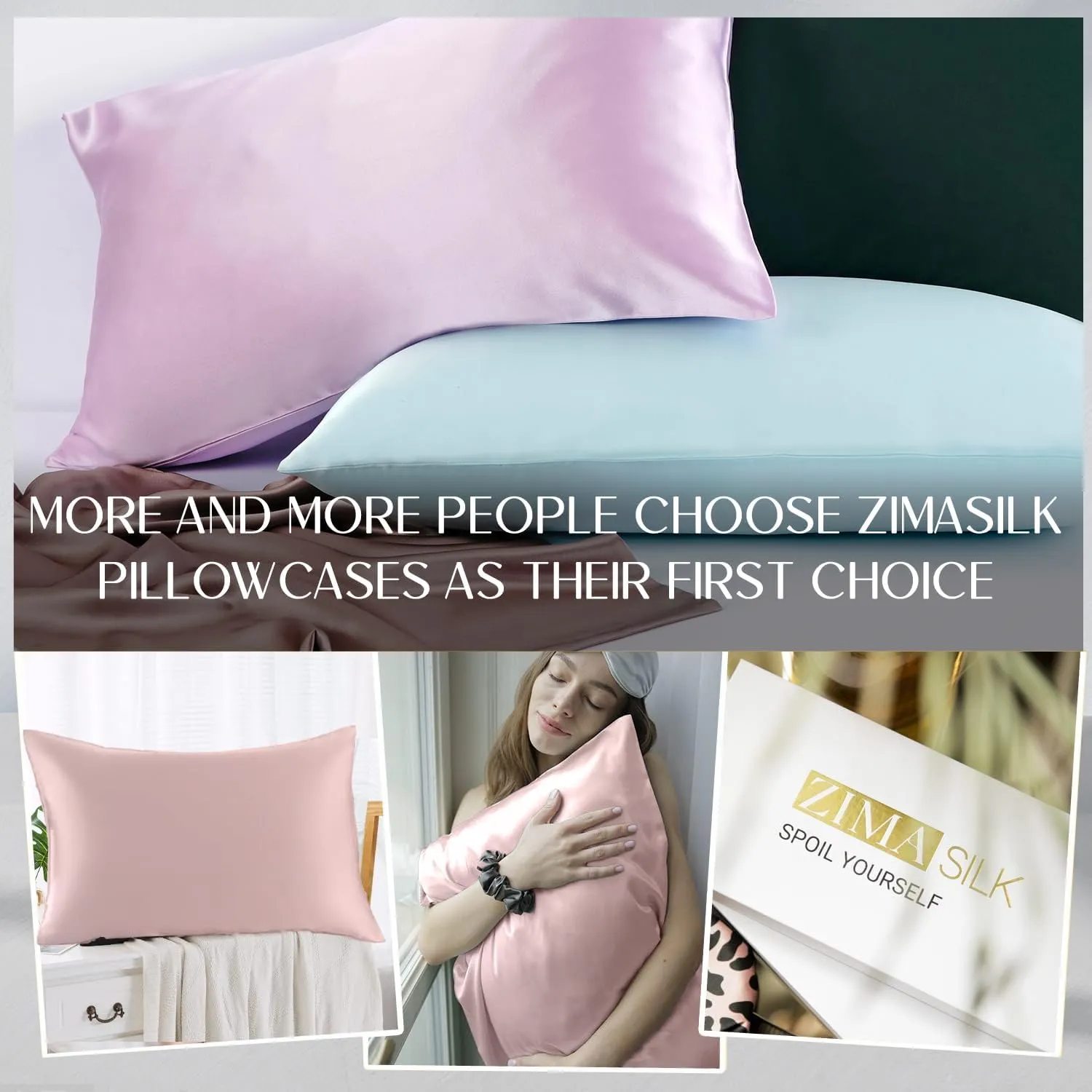 ZIMASILK 100% Pure Mulberry Silk Pillowcase for Hair and Skin Health,Soft and Smooth,Both Sides Premium Grade 6A Silk,600 Thread Count,with Hidden Zipper,1pc (Queen 20''x30'',Light Plum)