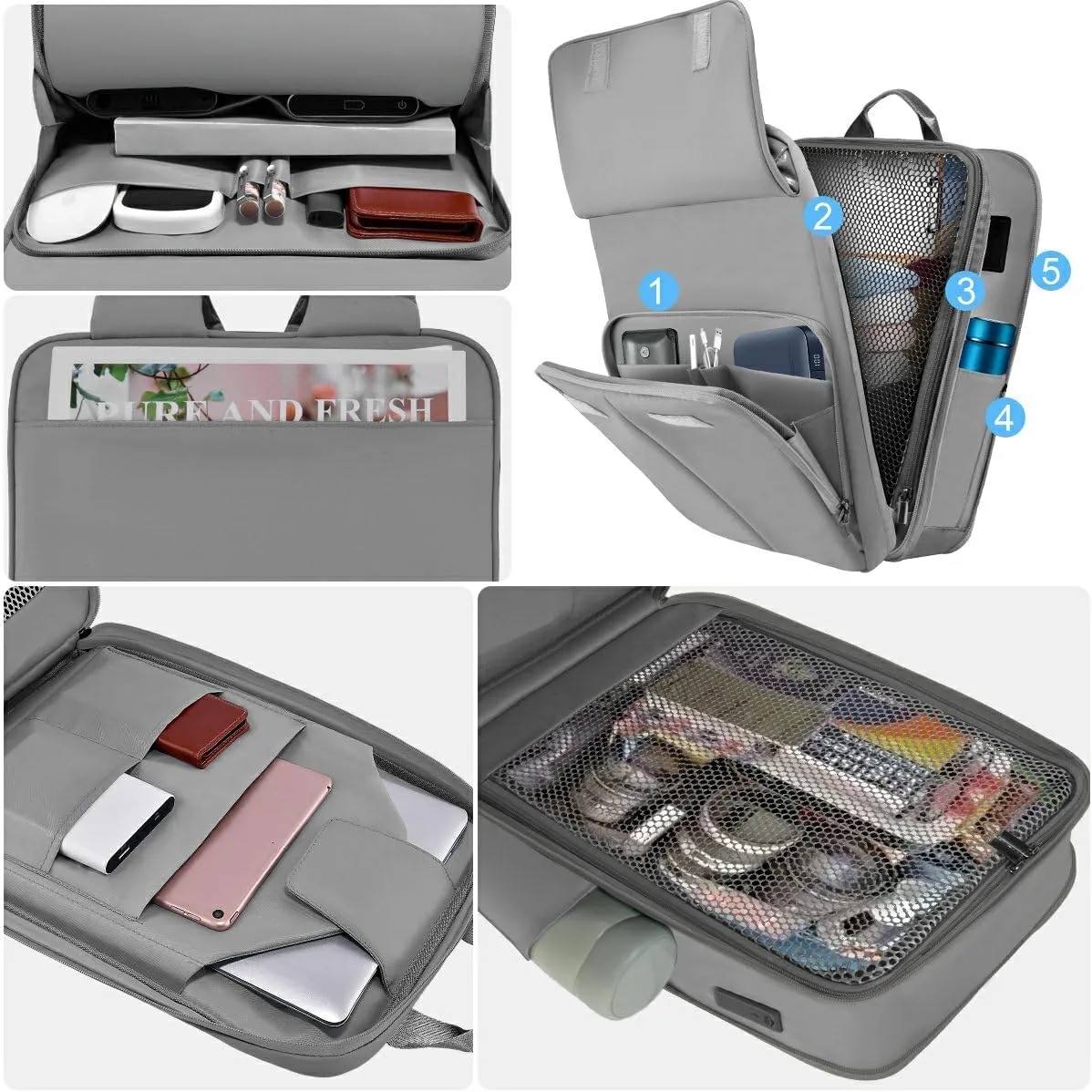 ZINZ Slim & Expandable Laptop Backpack 15.6 16 17 inch Travel Business Backpack Water-Resistant Daypack for Men and Women，Grey