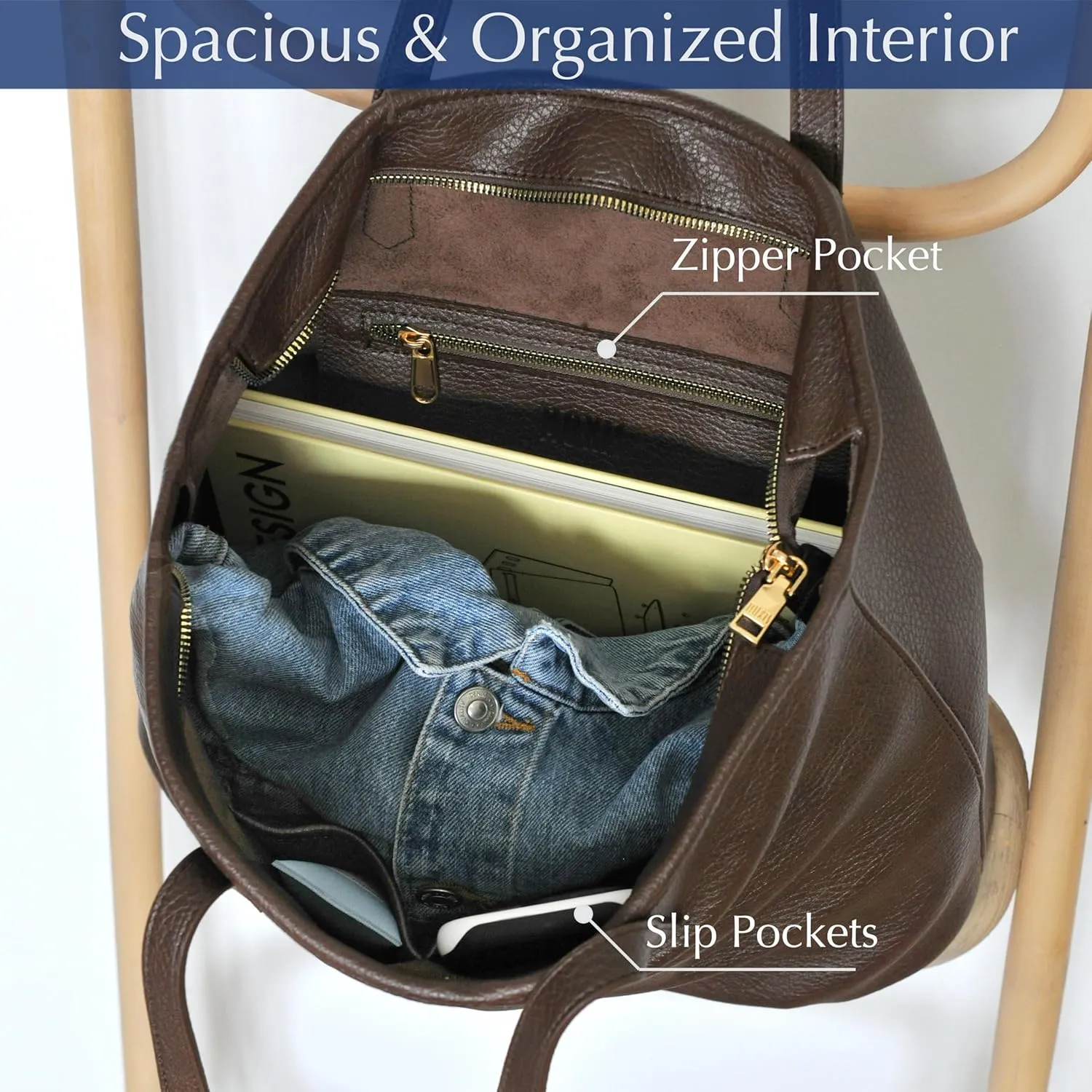 Zipper Tote Bag for Women Soft Vegan Leather Handbag for Work, Travel & Everyday Use